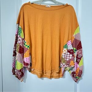 Easel Orange Patchwork Sleeve Blouse Size Large